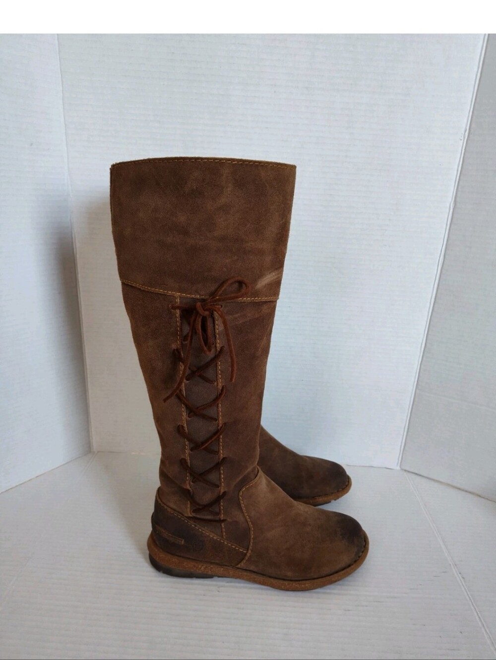 BORN Women's Tarla Brown Suede Leather Boots Size 7 Tall Distressed Side Zip